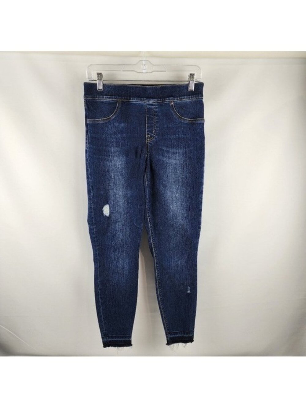 SPANX Denim Legging Womens M Distressed 20203R Ankle Skinny Dark Wash Raw Hem